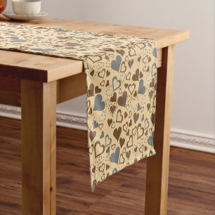 Grey and Brown Hearts Pattern Short Table Runner