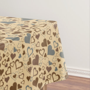 Grey and Brown Hearts Pattern Tablecloth