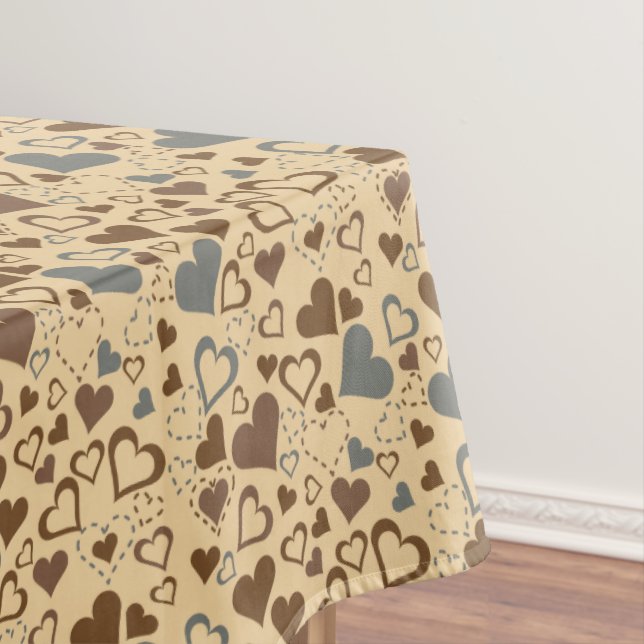 Grey and Brown Hearts Pattern Tablecloth (In Situ)