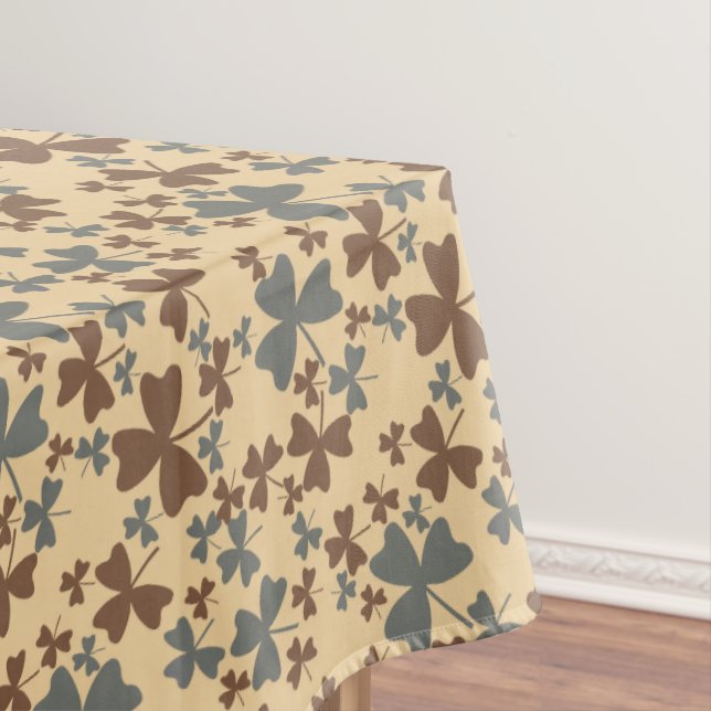 Grey and Brown Shamrock Pattern Tablecloth (In Situ)