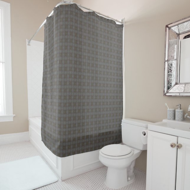 Grey and Brown Tiny Tile Pattern Shower Curtain (In Situ)