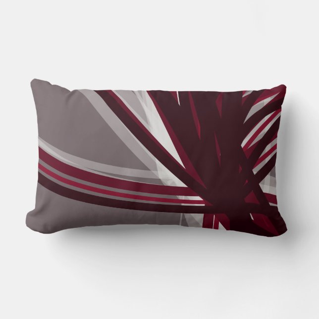 Grey and Burgundy Artistic Abstract Design Lumbar Cushion (Front)