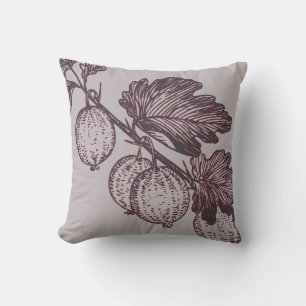 Grey and Burgundy Botanical   Gooseberries Cushion