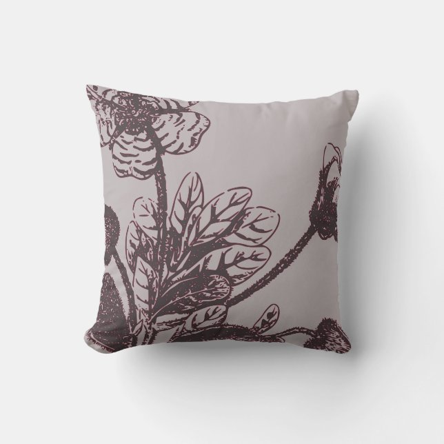 Grey and Burgundy Botanical | Sage Leaf Rock Rose Cushion (Front)