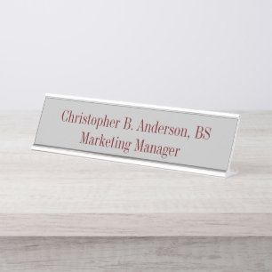 Grey and Burgundy Professional Modern Classy Desk Name Plate