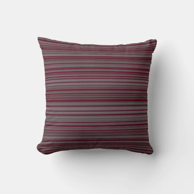 Grey and Burgundy Simple Modern Striped Pattern Cushion (Front)