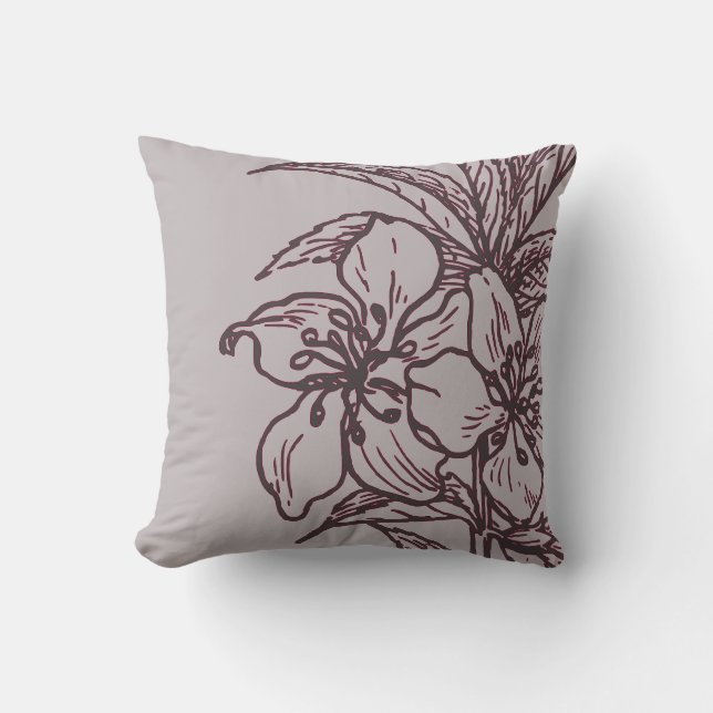 Grey and Burgundy Wine Botanical | Almond Plant Cushion (Front)