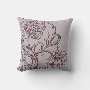 Grey and Burgundy Wine Modern Elegant Floral Cushion