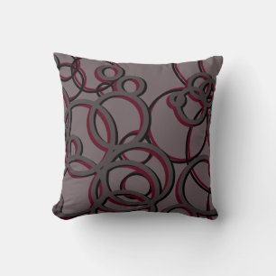 Grey and Burgundy Wine Modern Geometric Circles Cushion