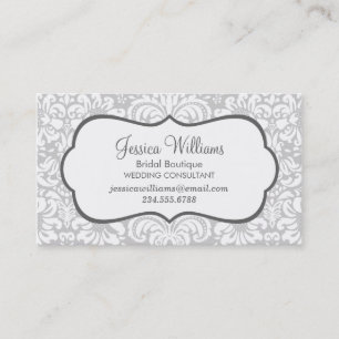 Grey and Charcoal Elegant Floral Damask Business Card