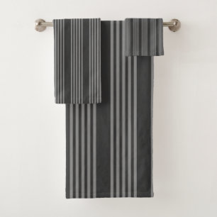 Grey and charcoal five stripes pattern bath towel set