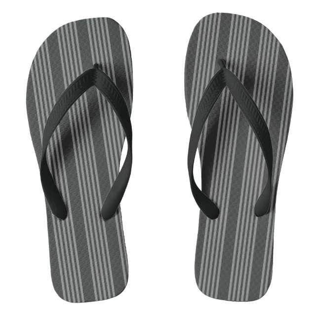 Grey and charcoal five stripes pattern flip flops (Footbed)