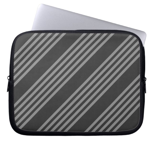Grey and charcoal five stripes pattern laptop sleeve (Front)