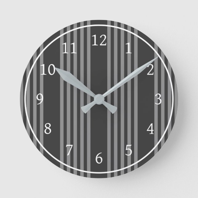 Grey and charcoal five stripes pattern round clock (Front)