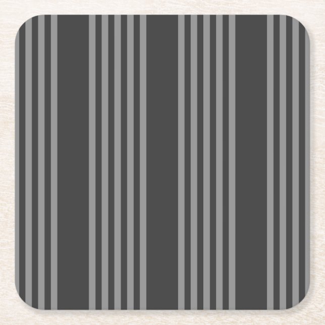 Grey and charcoal five stripes pattern square paper coaster (Front)