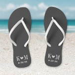 Grey and Charcoal Modern Wedding Monogram Flip Flops<br><div class="desc">Custom printed flip flop sandals personalised with a cute heart and your monogram initials and wedding date. Click Customise It to change text fonts and colours or add your own images to create a unique one of a kind design!</div>