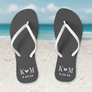 Grey and Charcoal Modern Wedding Monogram Flip Flops