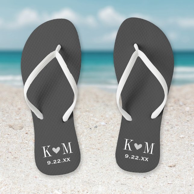 Grey and Charcoal Modern Wedding Monogram Flip Flops (Creator Uploaded)