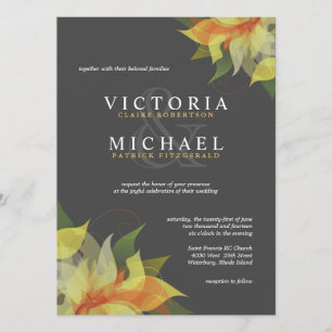 Grey and Citrus Yellow Floral Wedding Invitations