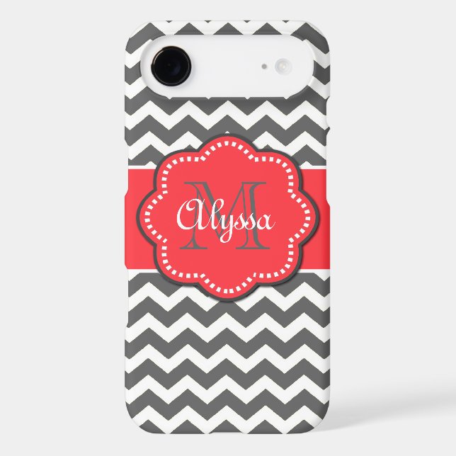 Grey and Coral Chevron Phone Case (Back)
