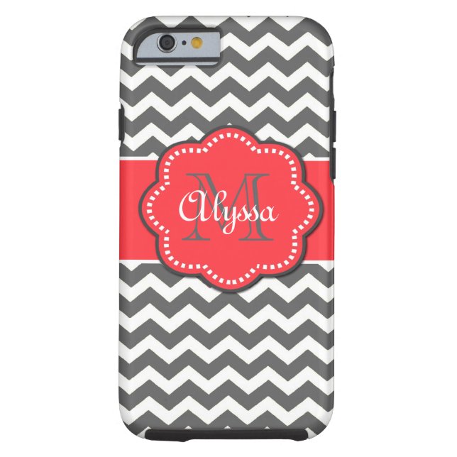 Grey and Coral Chevron Phone Case (Back)