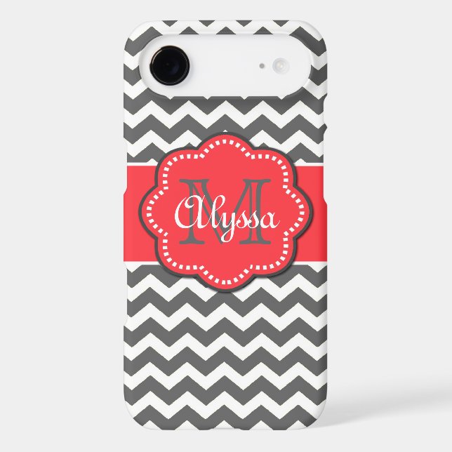 Grey and Coral Chevron Phone Case (Back)