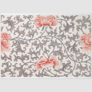 Grey and coral floral tissue paper