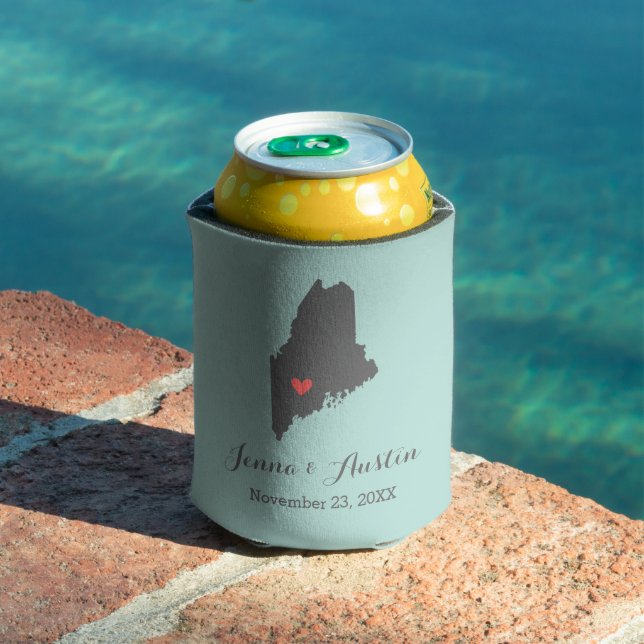 Grey and Coral Maine Wedding Favour Can Cooler (In Situ Pool)