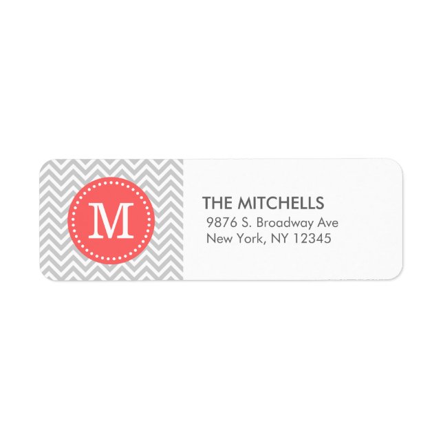Grey and Coral Modern Chevron Custom Monogram (Front)