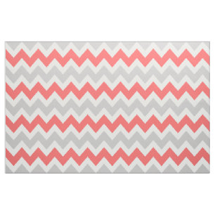 Grey and Coral Modern Chevron Large Scale Fabric