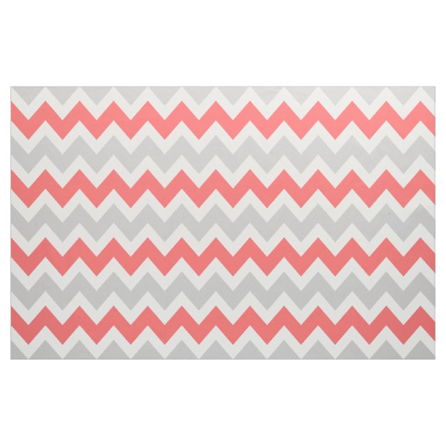 Grey and Coral Modern Chevron Large Scale Fabric (Yard)
