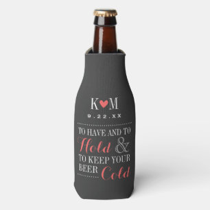 Grey and Coral Modern Wedding Monogram Bottle Cooler