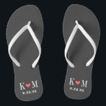 Grey and Coral Modern Wedding Monogram Flip Flops<br><div class="desc">Custom printed flip flop sandals personalised with a cute heart and your monogram initials and wedding date. Click Customise It to change text fonts and colours or add your own images to create a unique one of a kind design!</div>
