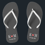 Grey and Coral Modern Wedding Monogram Flip Flops<br><div class="desc">Custom printed flip flop sandals personalised with a cute heart and your monogram initials and wedding date. Click Customise It to change text fonts and colours or add your own images to create a unique one of a kind design!</div>