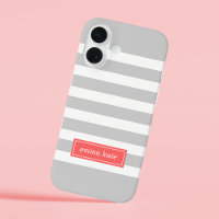 Grey and Coral Preppy Stripes Monogram