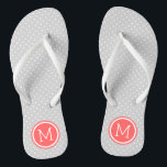 Grey and Coral Tiny Dots Monogram Flip Flops<br><div class="desc">Custom printed flip flop sandals with a cute girly polka dot pattern and your custom monogram or other text in a circle frame. Click Customise It to change text fonts and colours or add your own images to create a unique one of a kind design!</div>