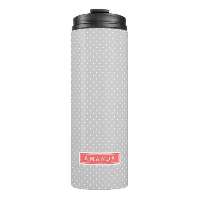 Grey and Coral Tiny Dots Monogram Thermal Tumbler (Front)