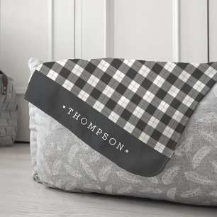 Grey and Cream Buffalo Plaid Personalised Sherpa Blanket