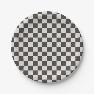 Grey and Cream Checkerboard Party Paper Plate