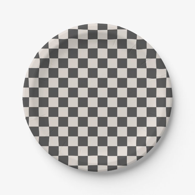 Grey and Cream Checkerboard Party Paper Plate (Front)