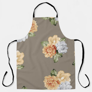 grey and cream flowers with leaves bunches pattern apron