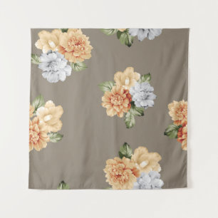 grey and cream flowers with leaves bunches pattern tapestry