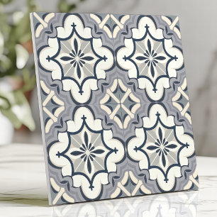 Grey and Cream Geometric Floral Tile