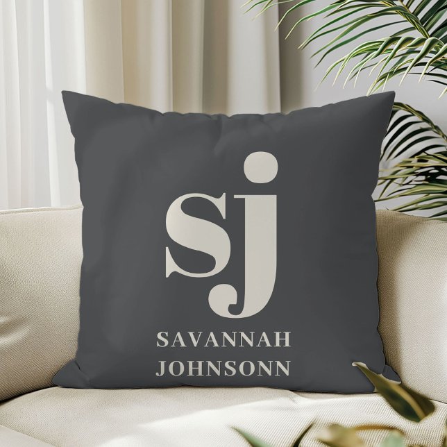 Grey and cream monogram initials  cushion (Creator Uploaded)