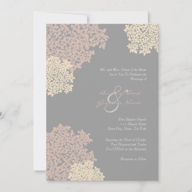 Grey and Cream Queen Anne's Lace Invitation (Front)