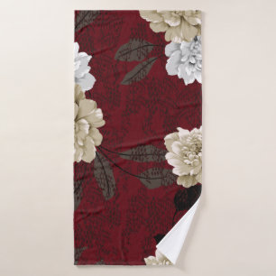 Grey and cream vintage flowers with leaves bunches bath towel