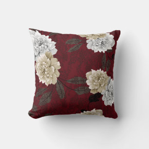 Grey and cream vintage flowers with leaves bunches cushion