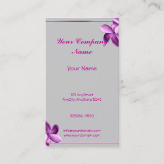 Grey and Eggplant Plumeria Business Card