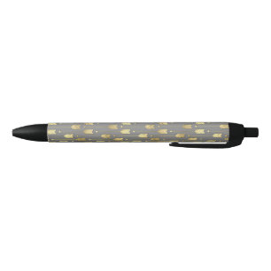 Grey and Faux Gold Arrows Pattern Black Ink Pen