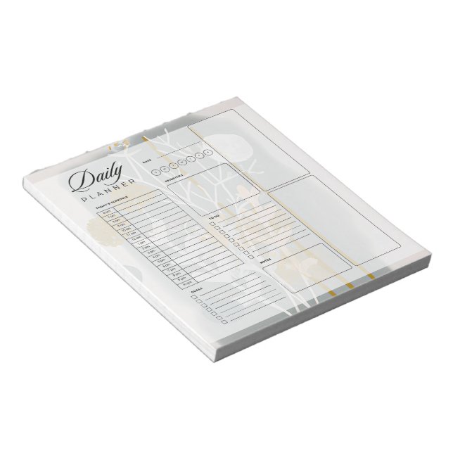 Grey and gold abstract botanical daily planner notepad (Angled)